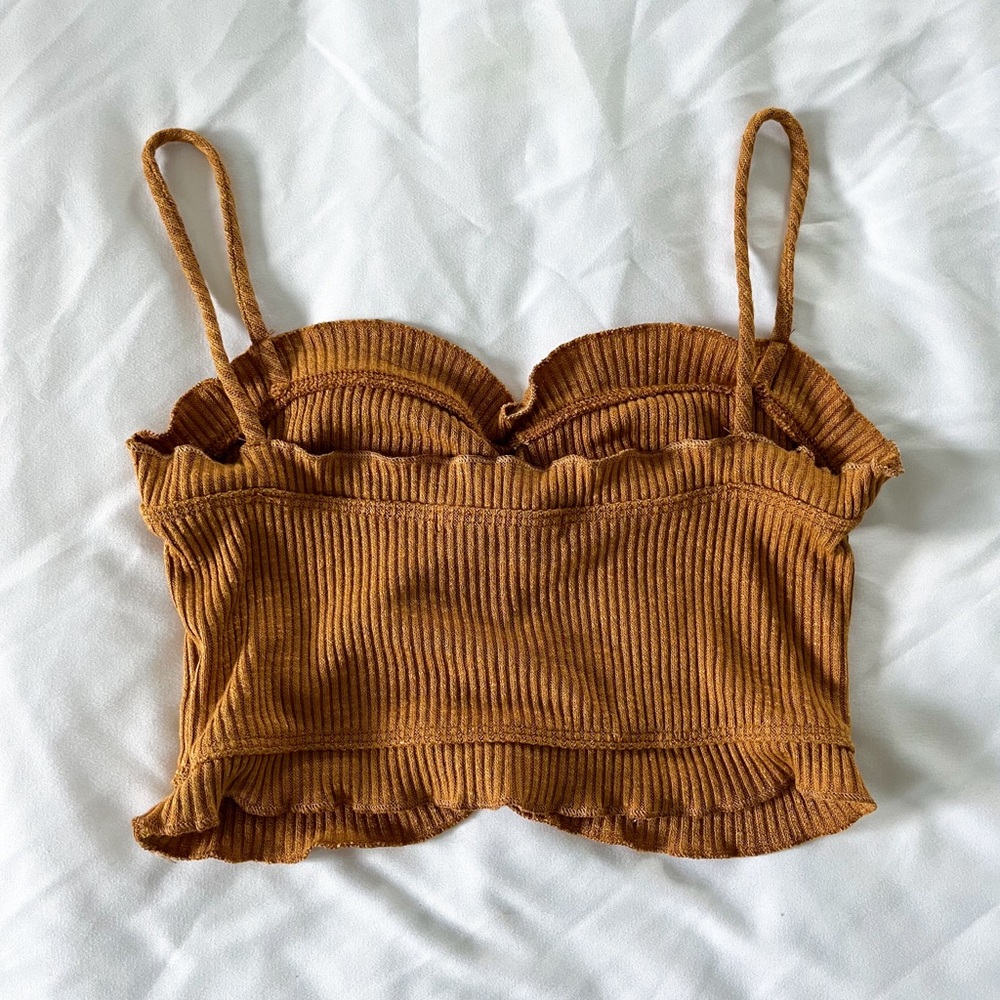 Forever 21 Yellow Ruffle Trim Rib Knit Crop Top Size Small - Picture 4 of 10